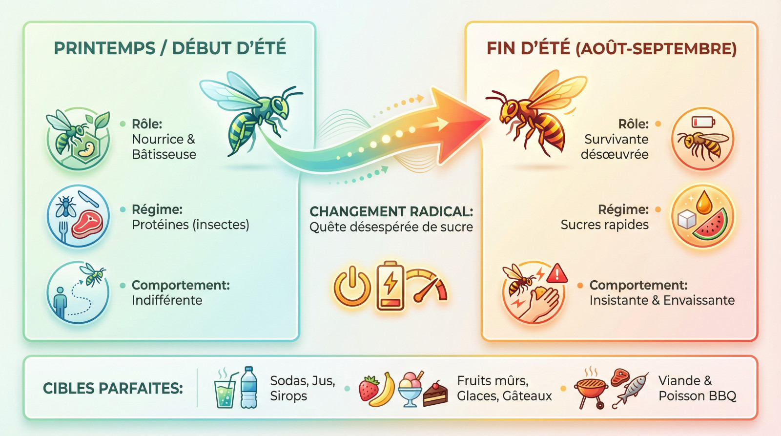 Comparaison du comportement alimentaire des guêpes entre le printemps et la fin de l'été