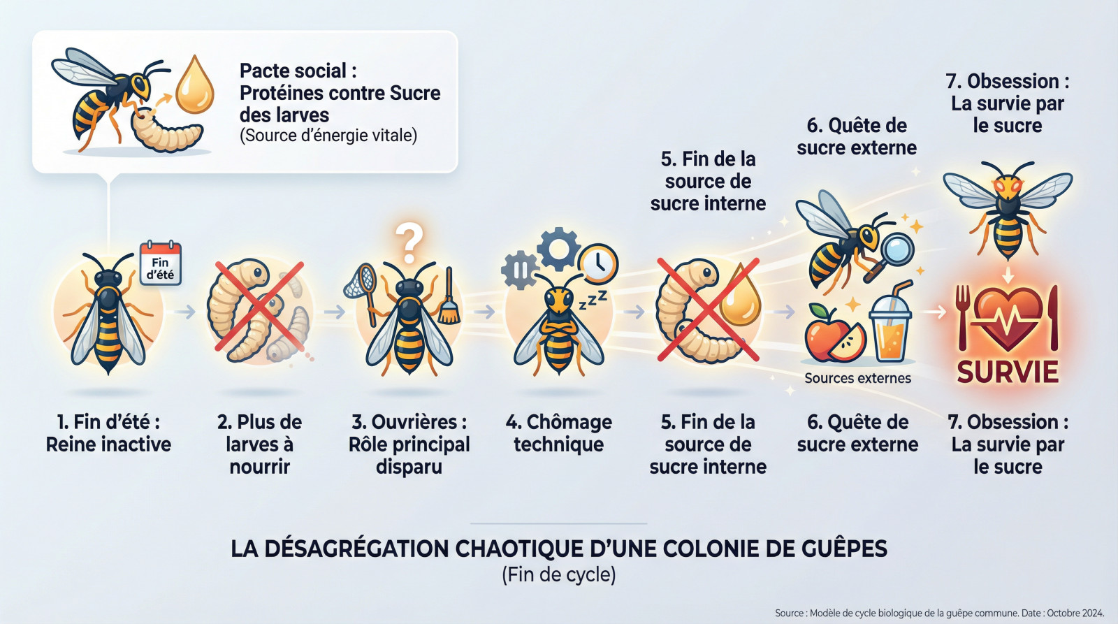 Désagrégation de l'organisation sociale d'une colonie de guêpes en fin de cycle estival