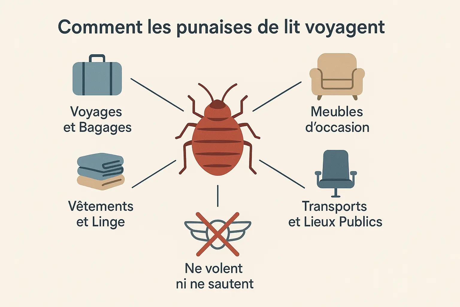 Illustration des modes de propagation des punaises de lit
