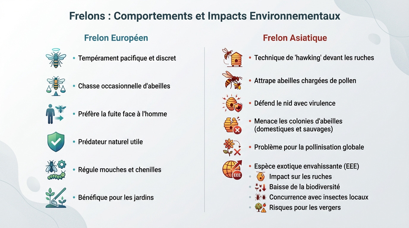 Comparaison comportement de chasse frelon asiatique et frelon européen