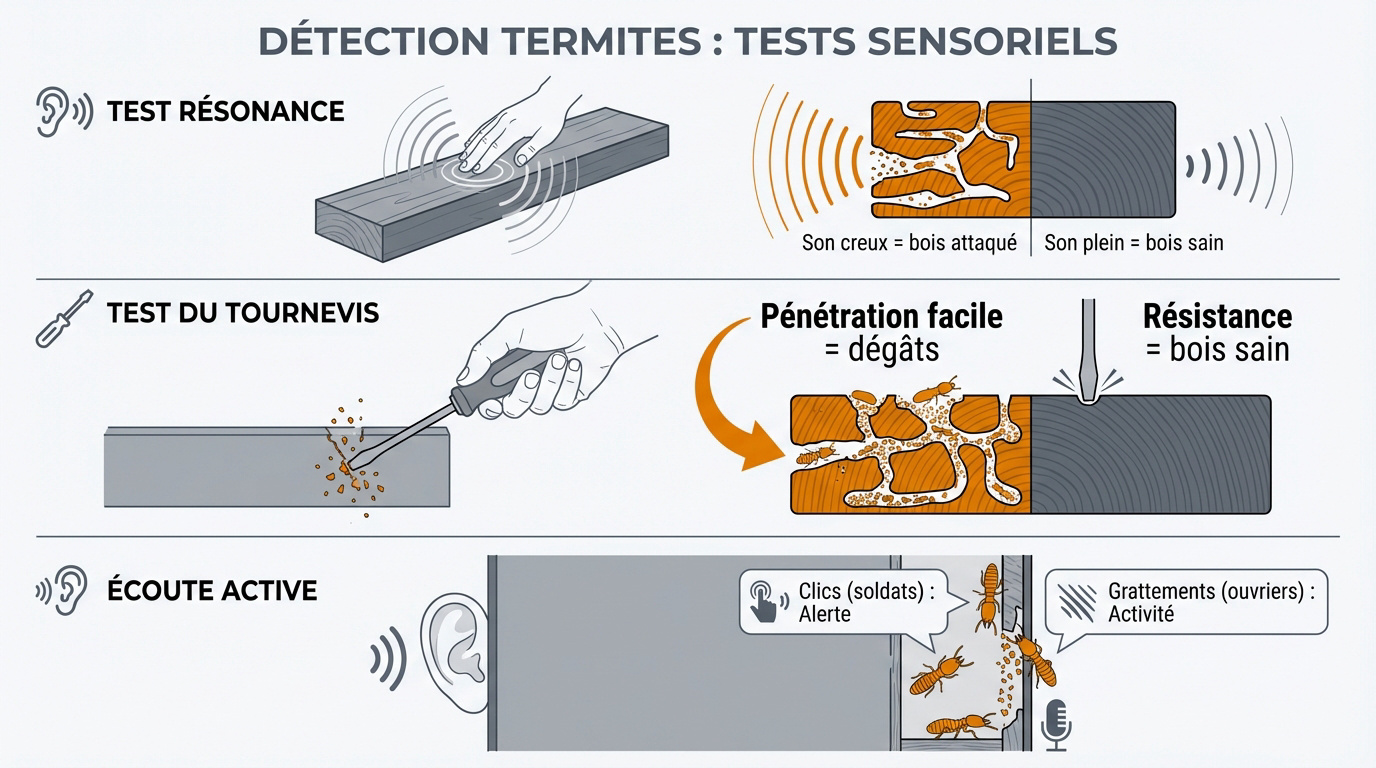 Test de résistance du bois avec un tournevis pour détecter les termites