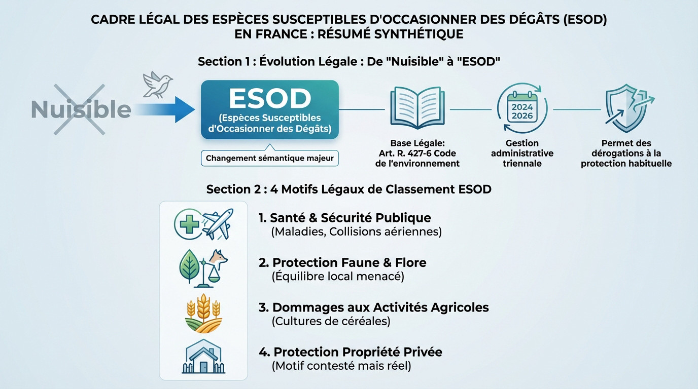 Réglementation des oiseaux classés ESOD en France