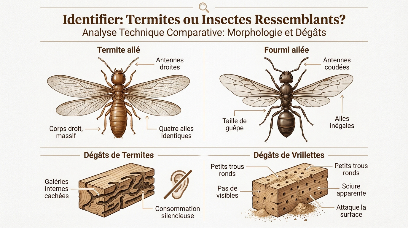 Comparaison morphologique entre un termite et une fourmi ailée