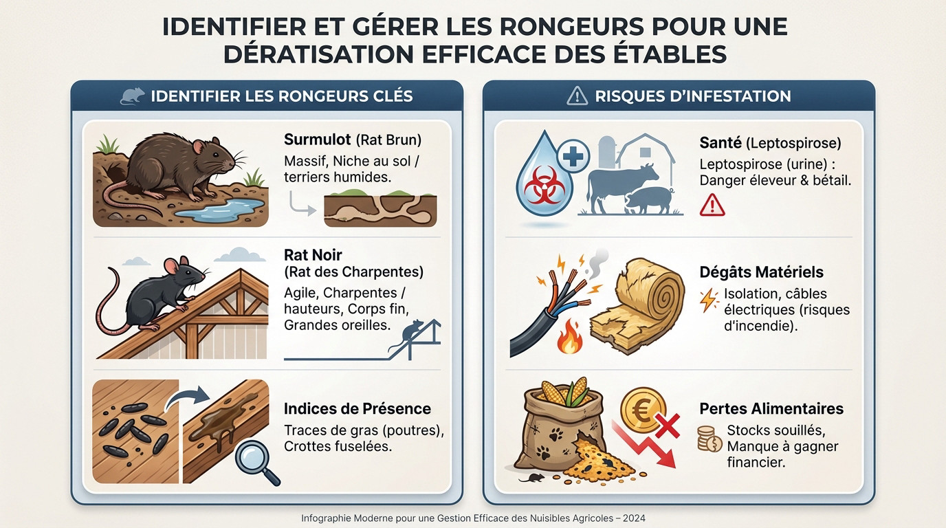 Infographie pour identifier et gérer les rongeurs dans une étable ou une grange