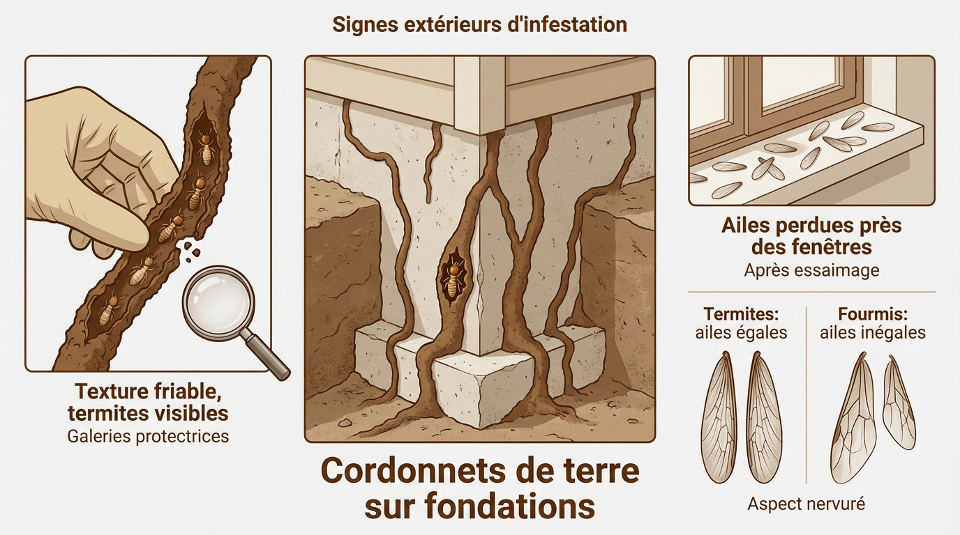 Cordonnets de terre sur fondation, indice d'infestation de termites