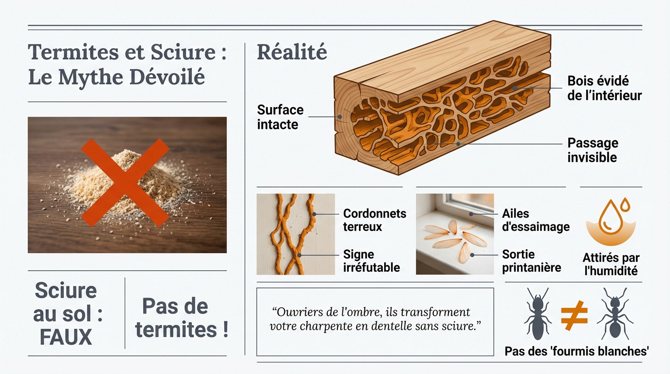 Comparaison entre la sciure de bois des vrillettes et l'absence de rejets des termites
