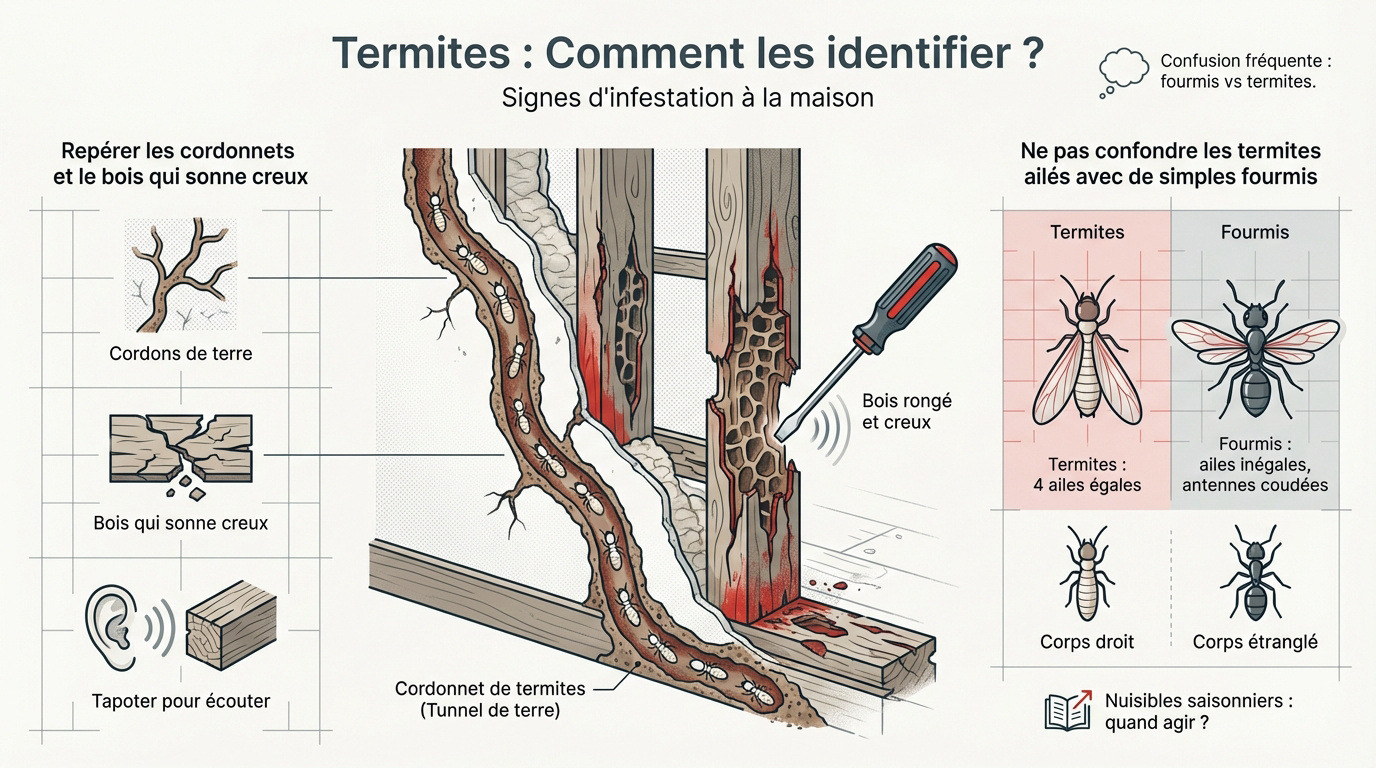 Indices visuels pour identifier une infestation de termites dans le bois