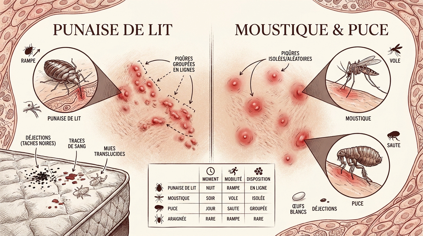 Comparaison des piqûres de punaises de lit, moustiques et puces